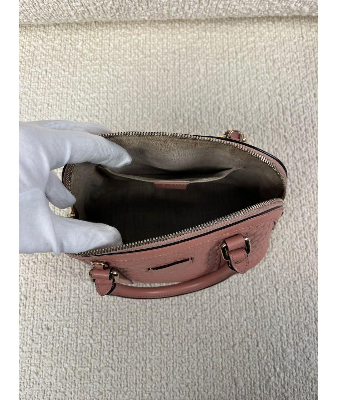 GUCCI Коралловая кожаная сумка с короткими ручками, фото 4