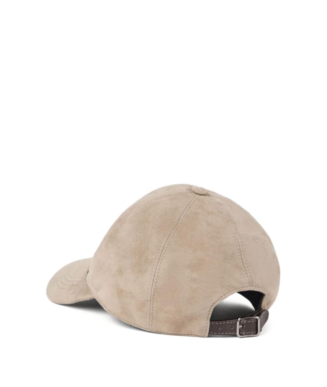 BRUNELLO CUCINELLI Бежевая кожаная кепка, фото 4
