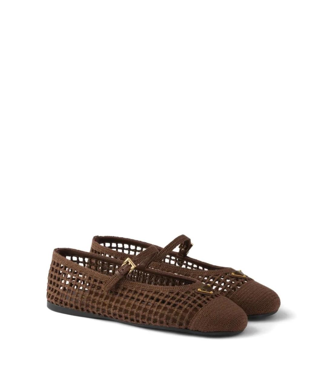 PRADA Коричневые текстильные балетки, фото 2
