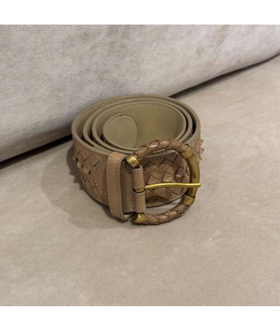 BOTTEGA VENETA Бежевый кожаный ремень, фото 4