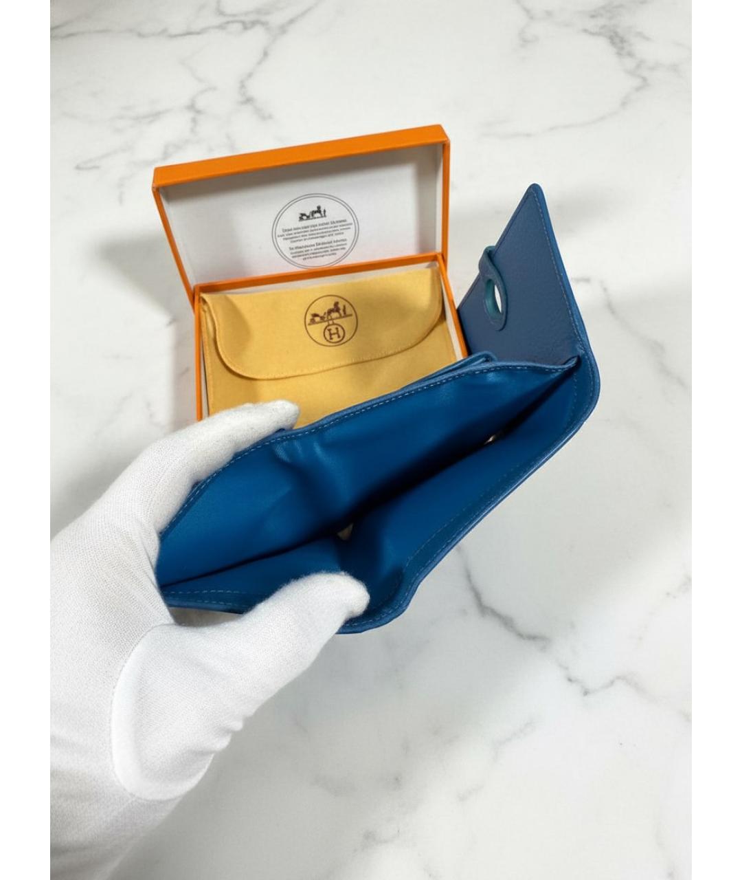 HERMES Голубой кожаный кошелек, фото 3