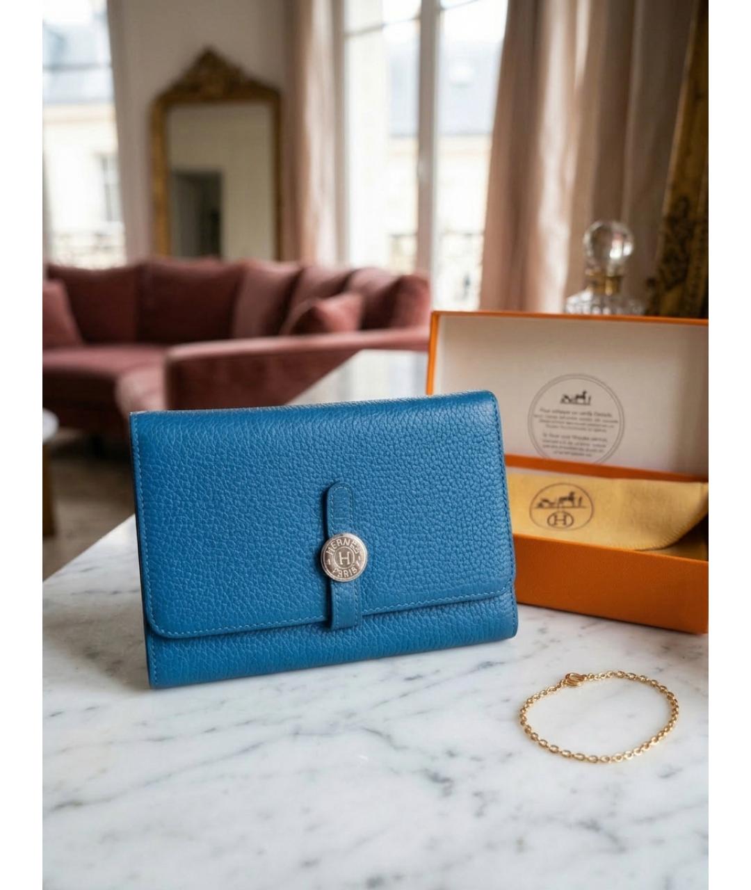 HERMES Голубой кожаный кошелек, фото 5