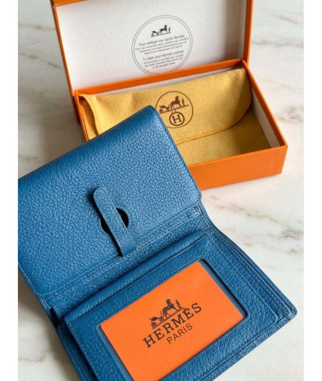 HERMES Голубой кожаный кошелек, фото 4