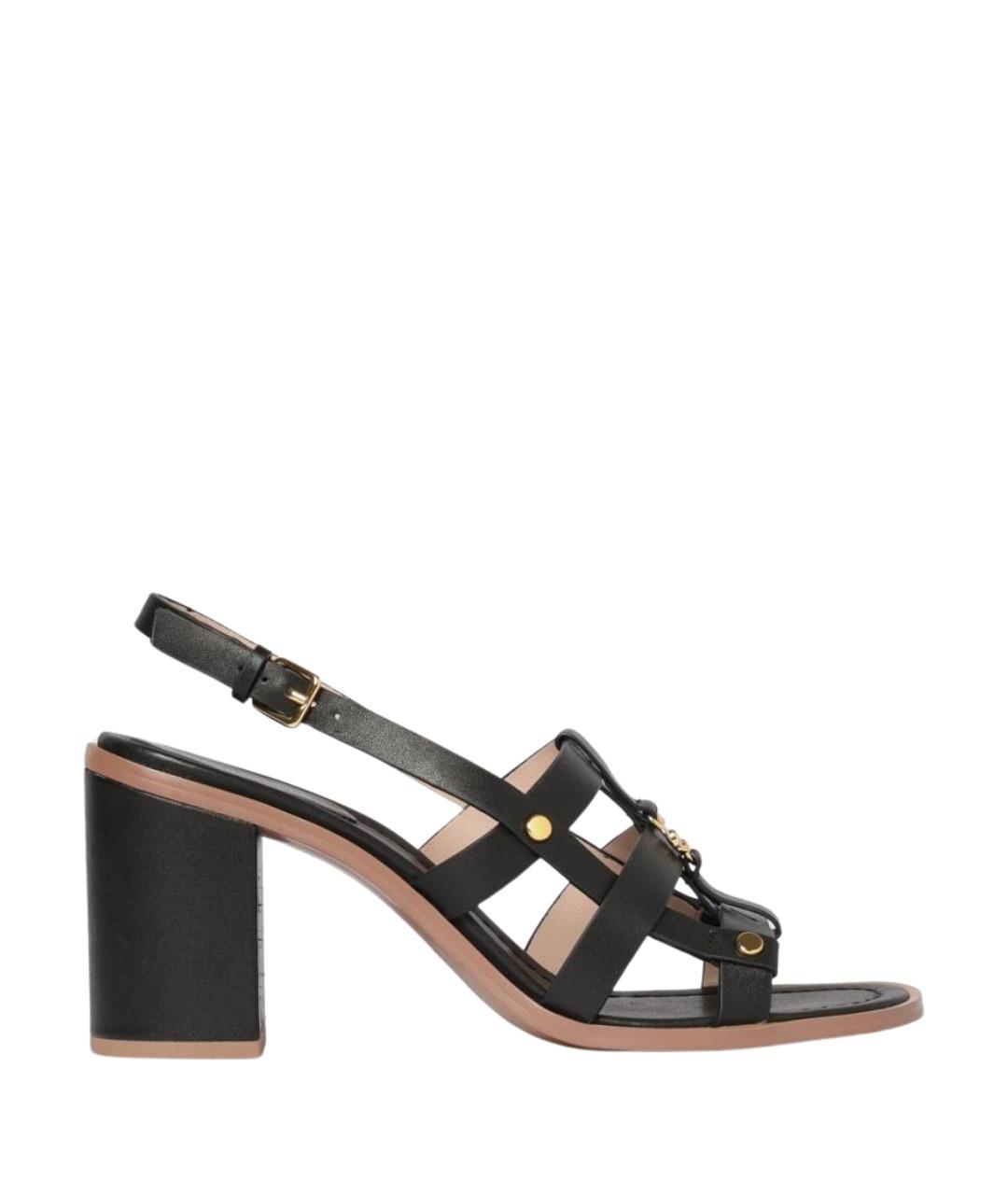 COCCINELLE Черные кожаные босоножки, фото 1