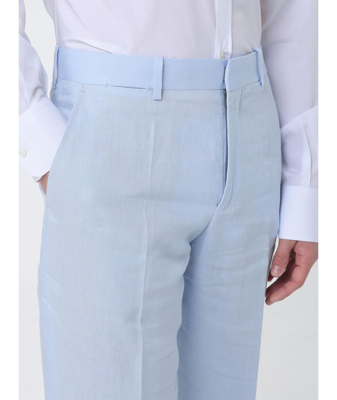 AGNONA Голубые льняные повседневные брюки, фото 4