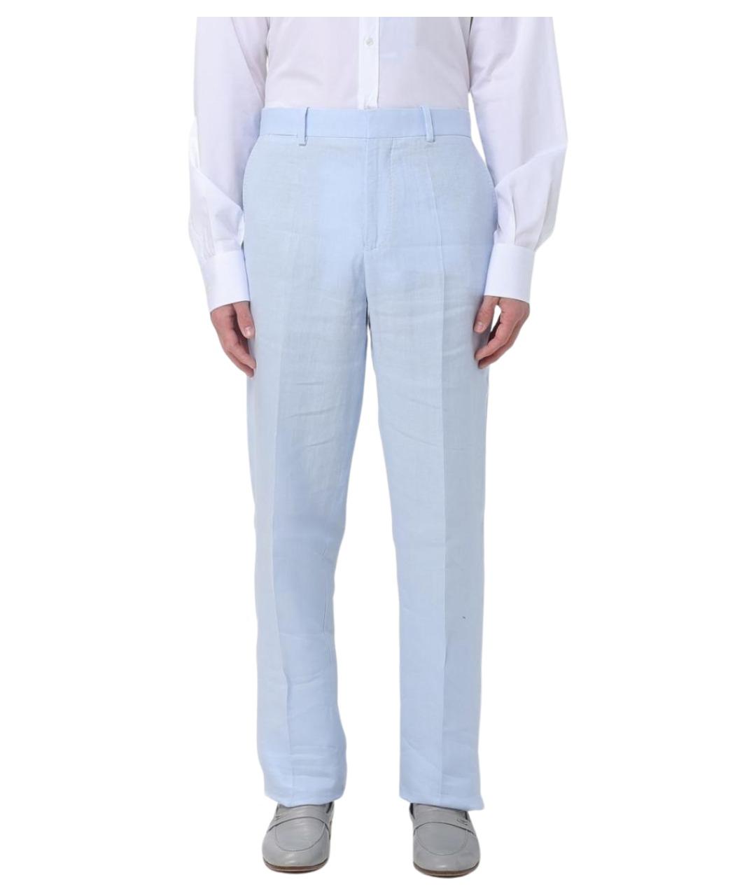 AGNONA Голубые льняные повседневные брюки, фото 1