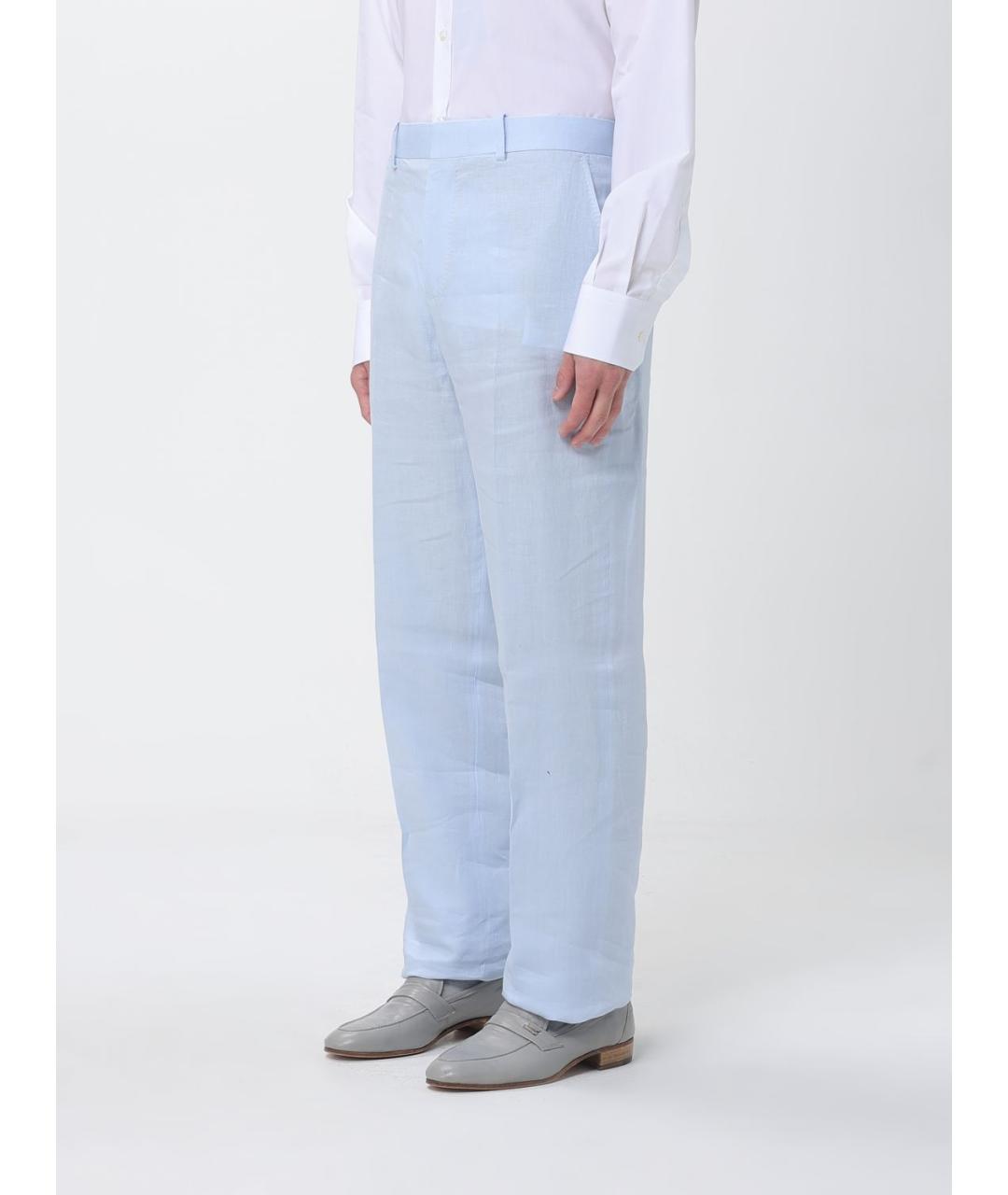 AGNONA Голубые льняные повседневные брюки, фото 3