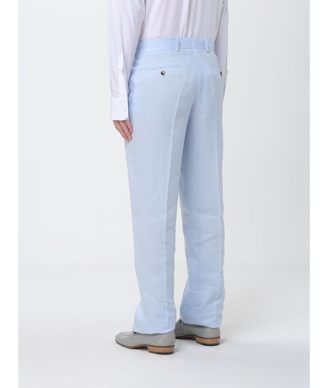 AGNONA Голубые льняные повседневные брюки, фото 2