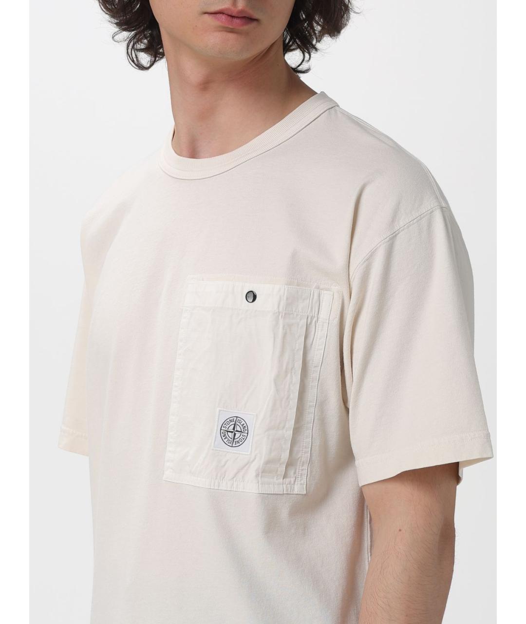 STONE ISLAND Бежевая хлопковая футболка, фото 4