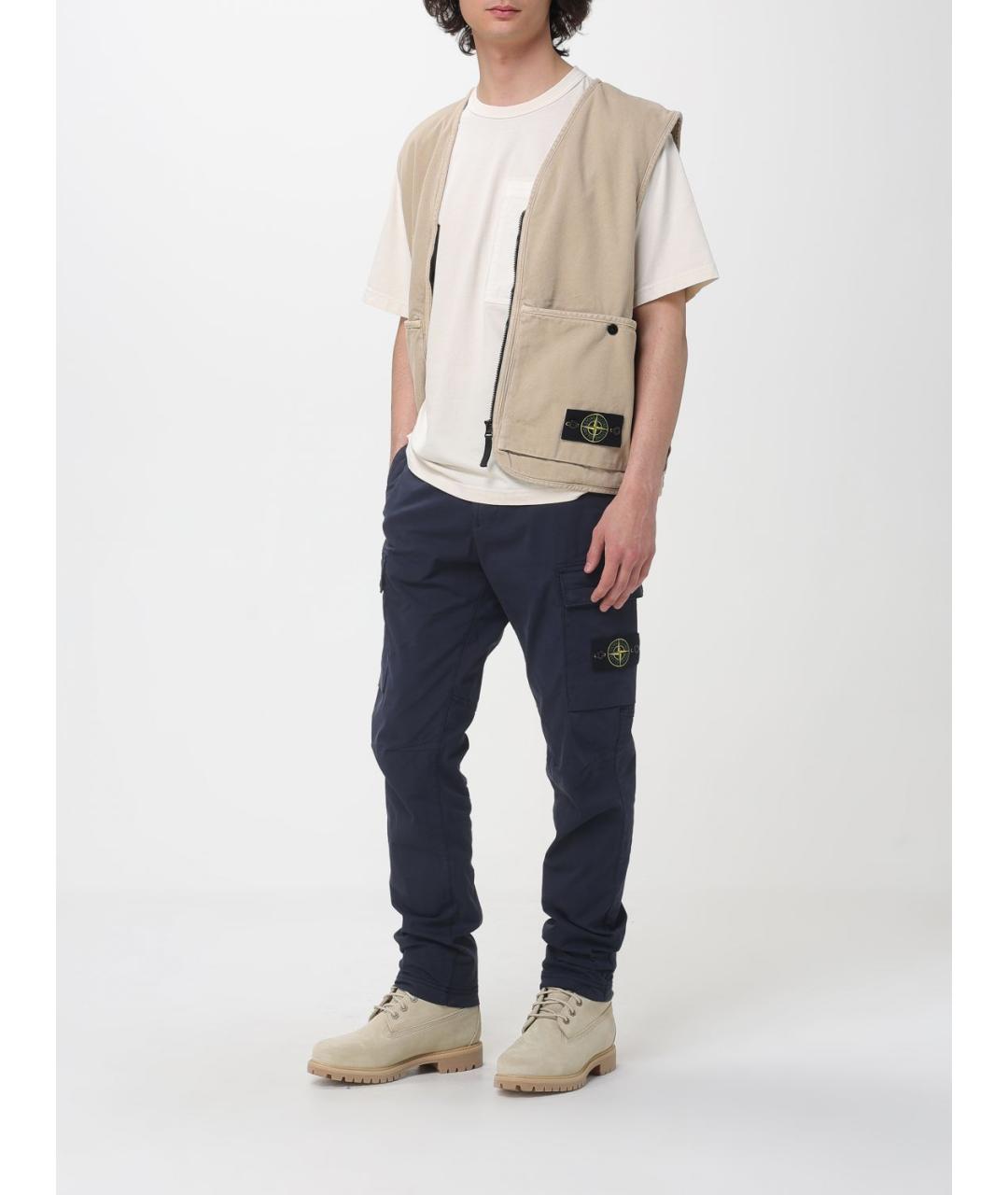 STONE ISLAND Бежевая хлопковая футболка, фото 2