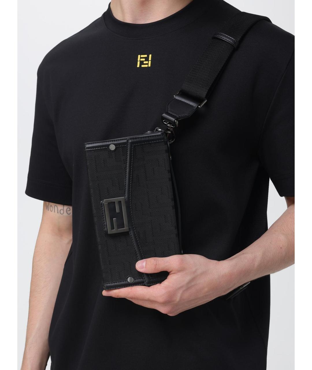 FENDI Черная жаккардовая сумка на плечо, фото 2