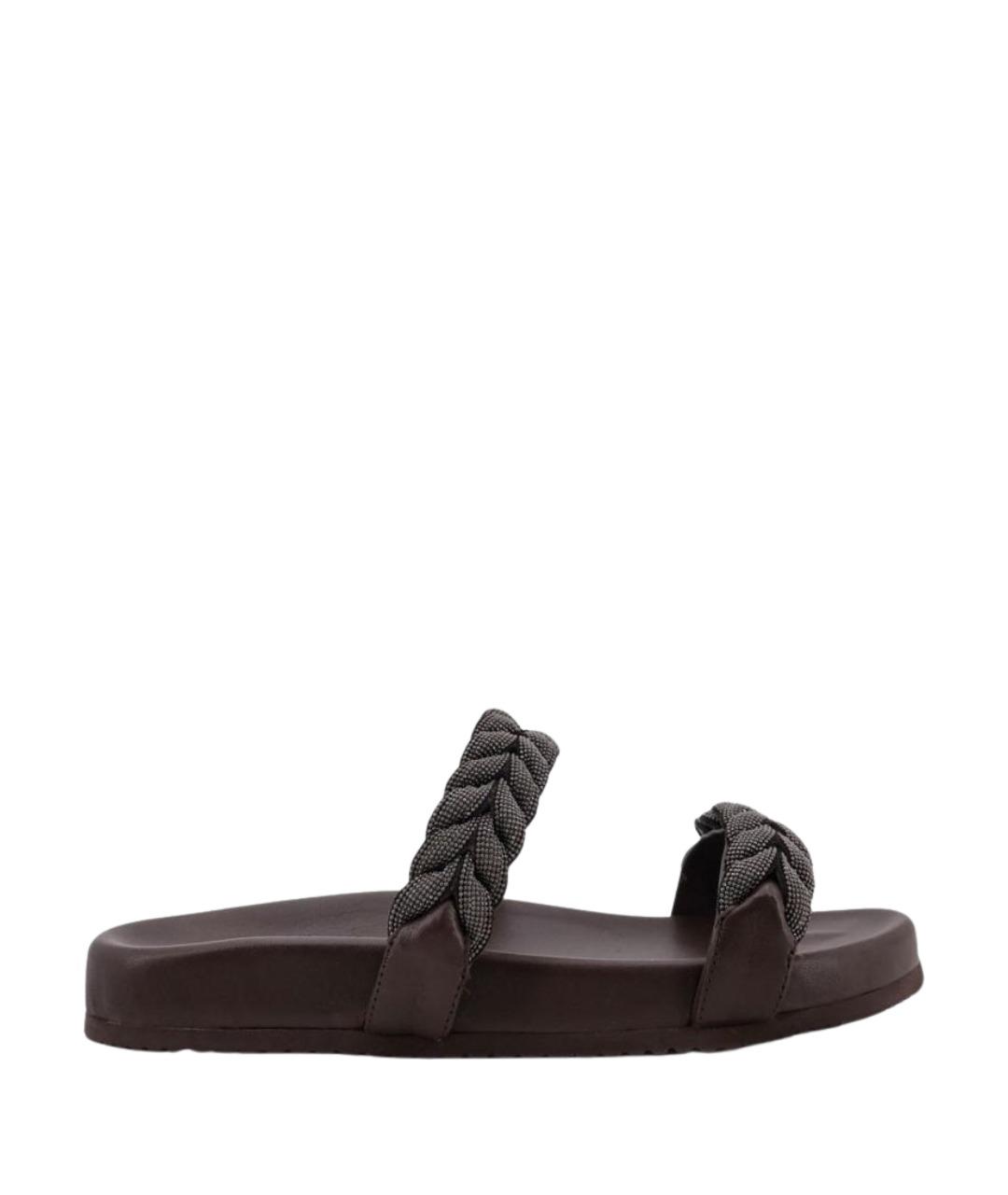 BRUNELLO CUCINELLI Коричневые кожаные шлепанцы, фото 1