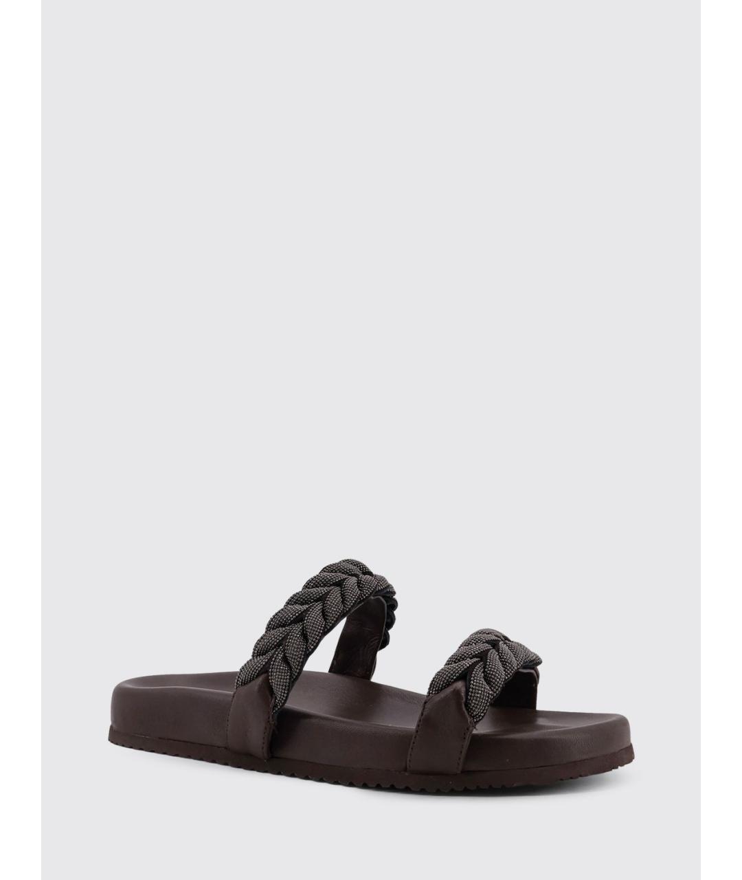 BRUNELLO CUCINELLI Коричневые кожаные шлепанцы, фото 2