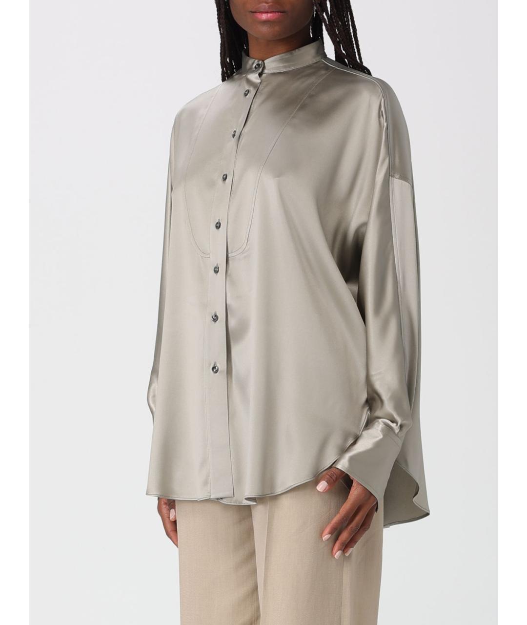 BRUNELLO CUCINELLI Серебряная шелковая рубашка, фото 4