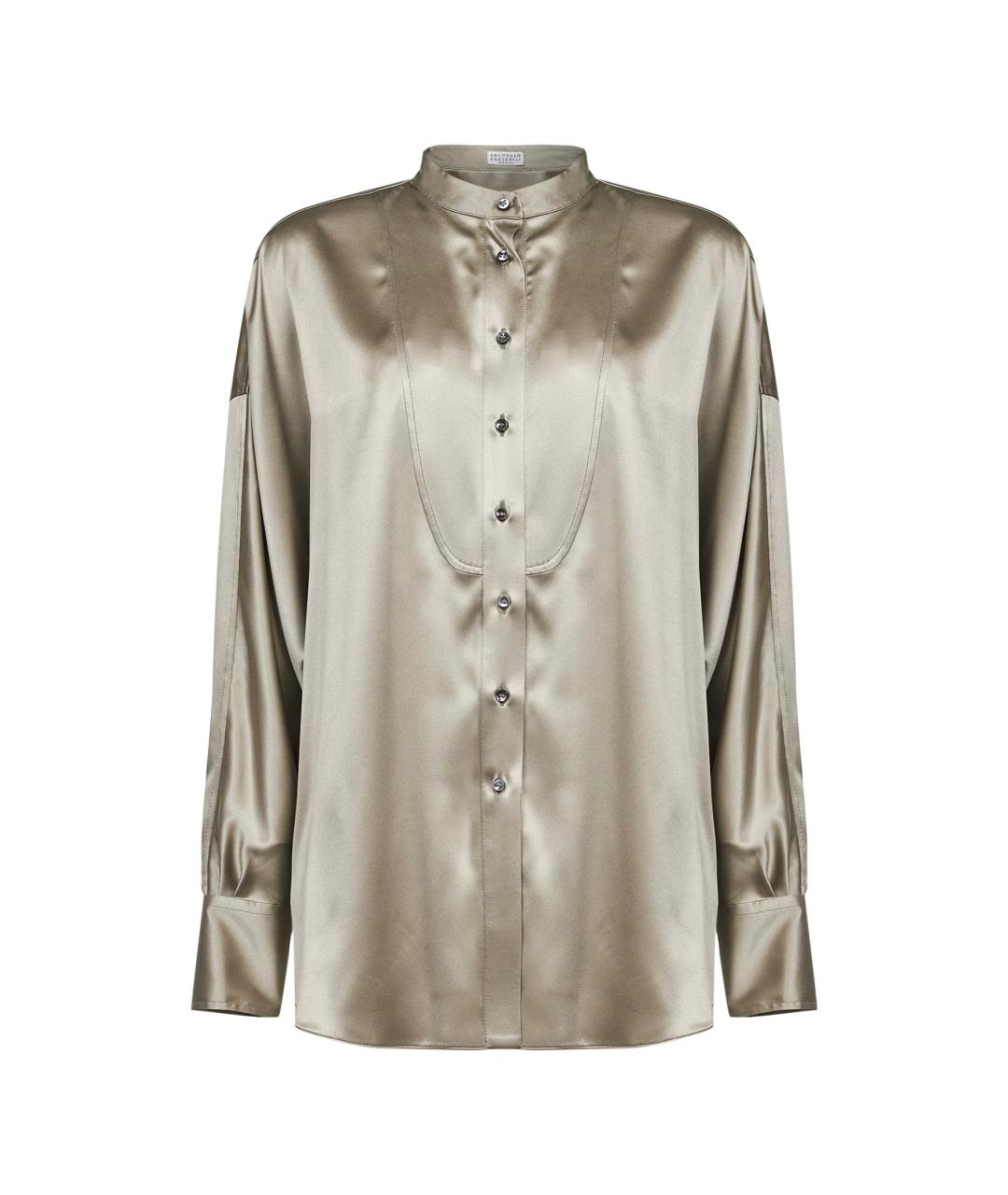 BRUNELLO CUCINELLI Серебряная шелковая рубашка, фото 1