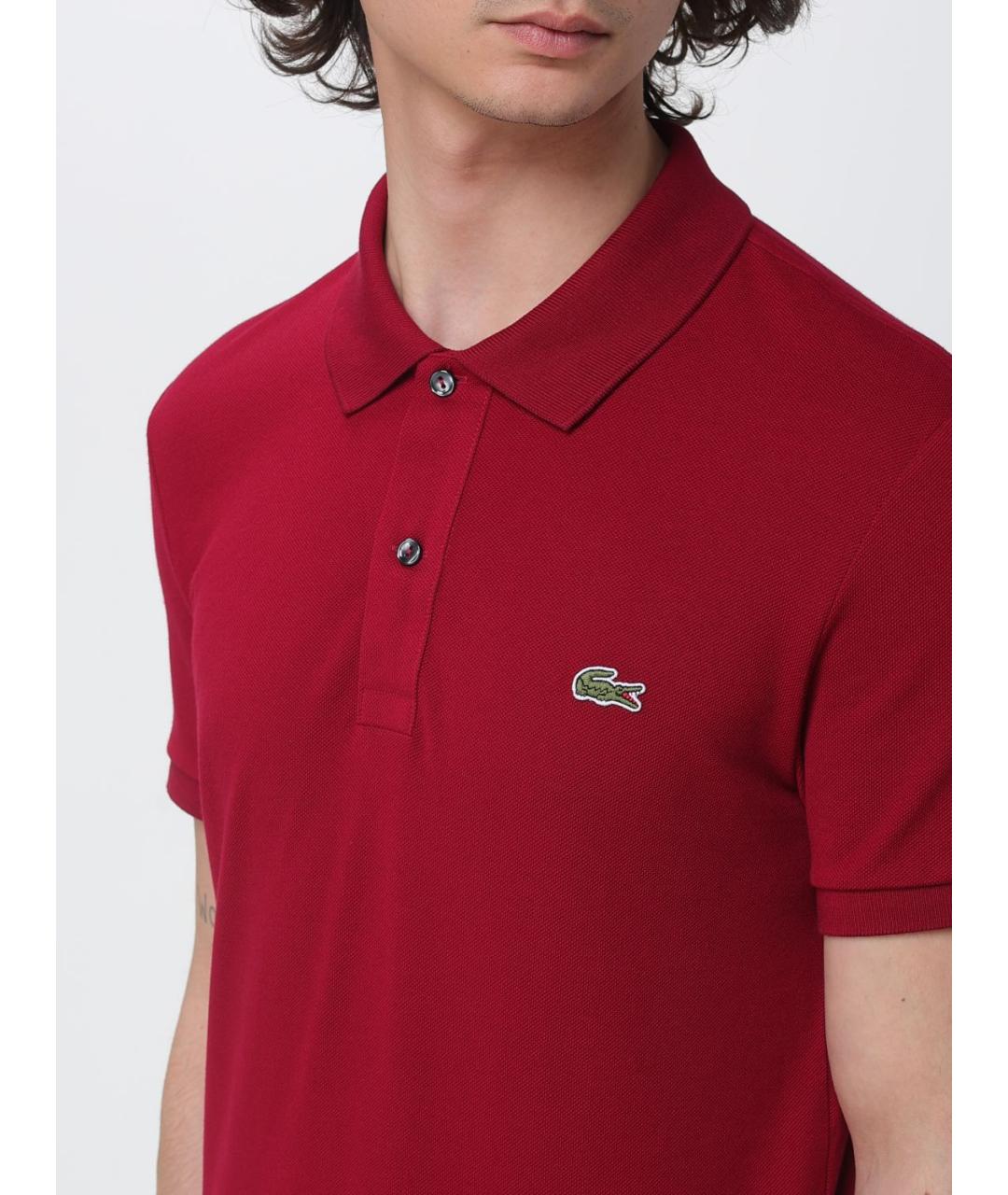 LACOSTE Бордовое хлопковое поло с коротким рукавом, фото 3