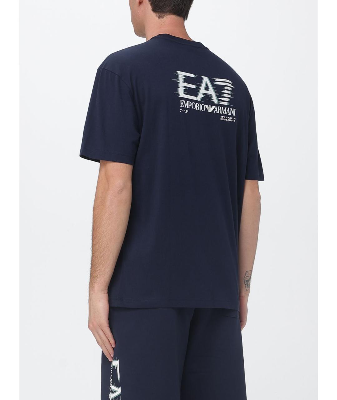 EA7 Темно-синяя хлопковая футболка, фото 2