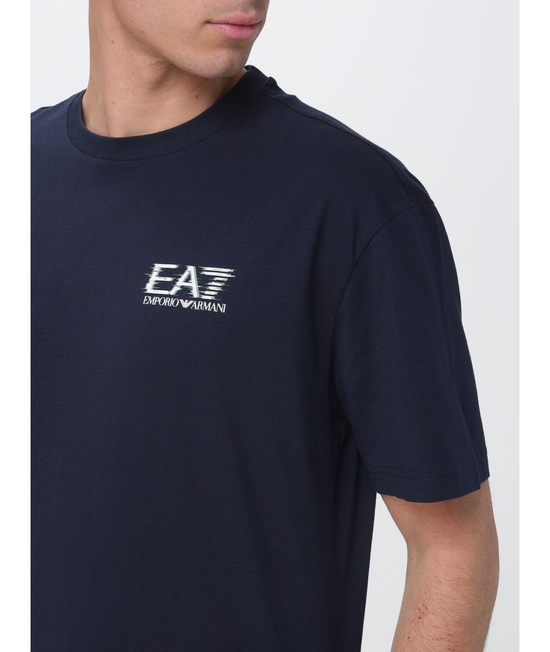 EA7 Темно-синяя хлопковая футболка, фото 3