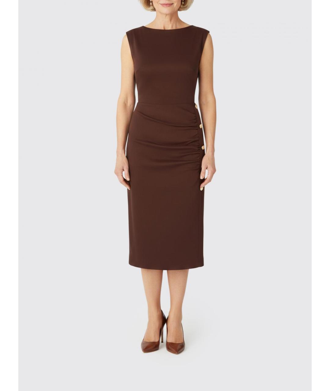 PINKO Коричневое льняное повседневное платье, фото 3