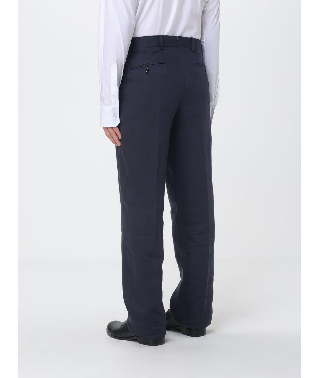 AGNONA Синие льняные повседневные брюки, фото 2