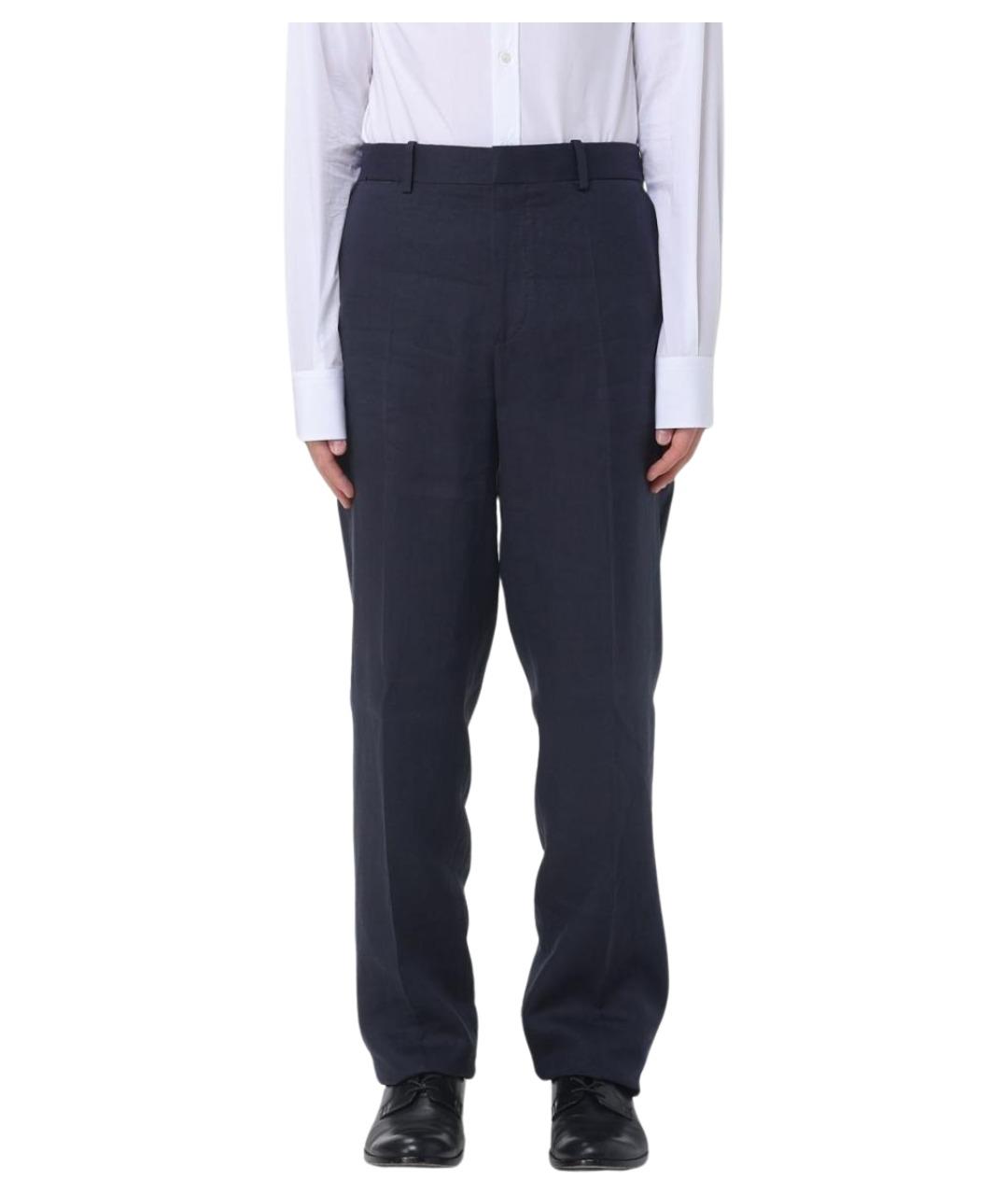 AGNONA Синие льняные повседневные брюки, фото 1