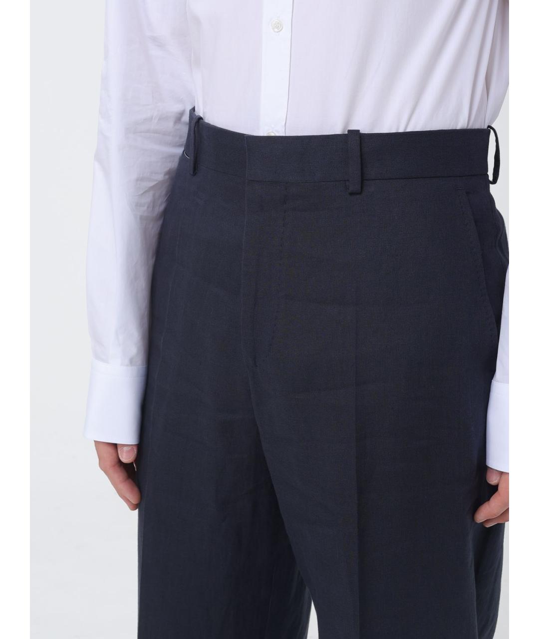 AGNONA Синие льняные повседневные брюки, фото 3