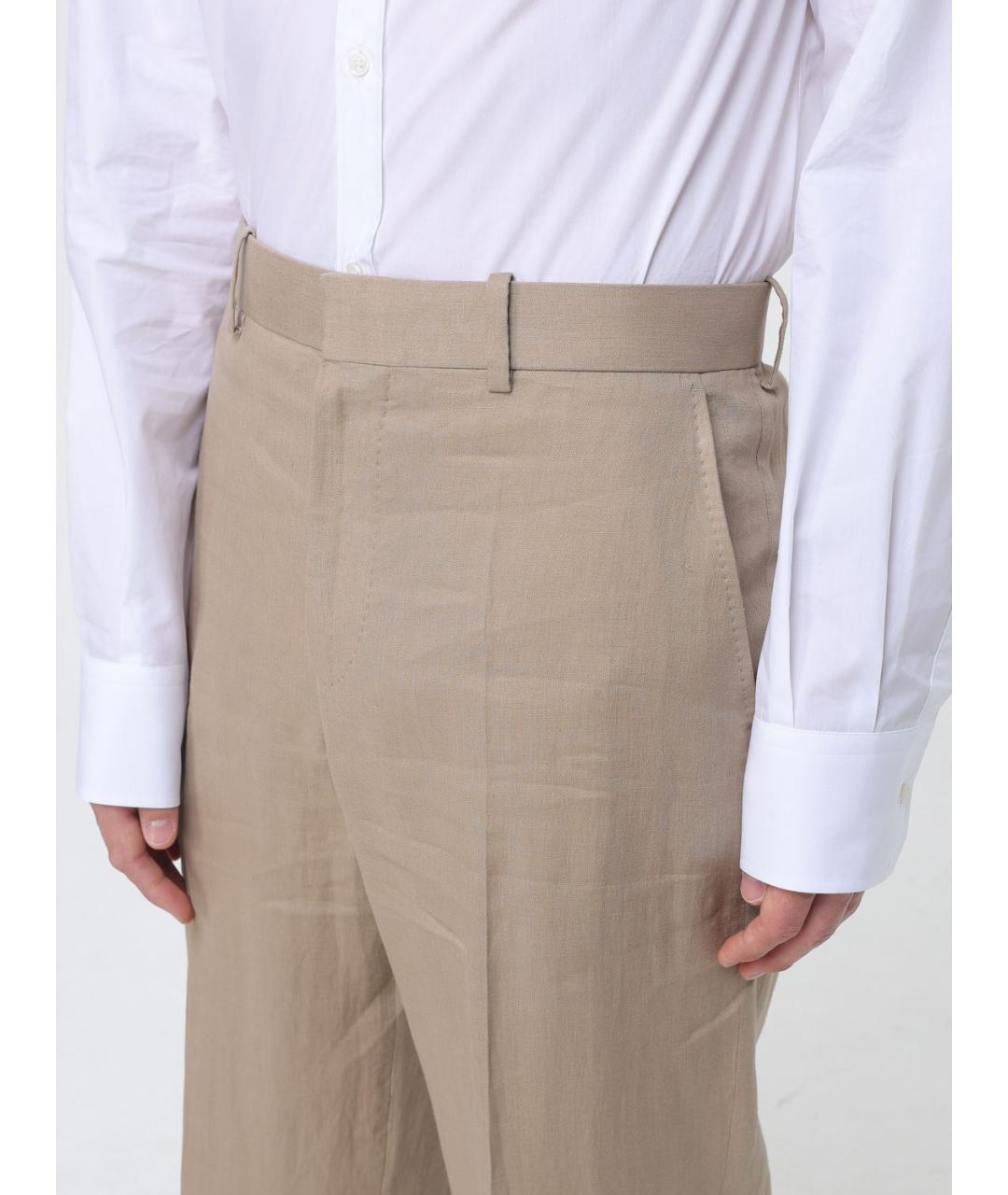 AGNONA Хаки льняные повседневные брюки, фото 3
