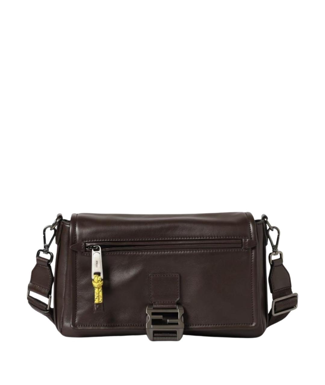 FENDI Коричневая кожаная сумка на плечо, фото 1