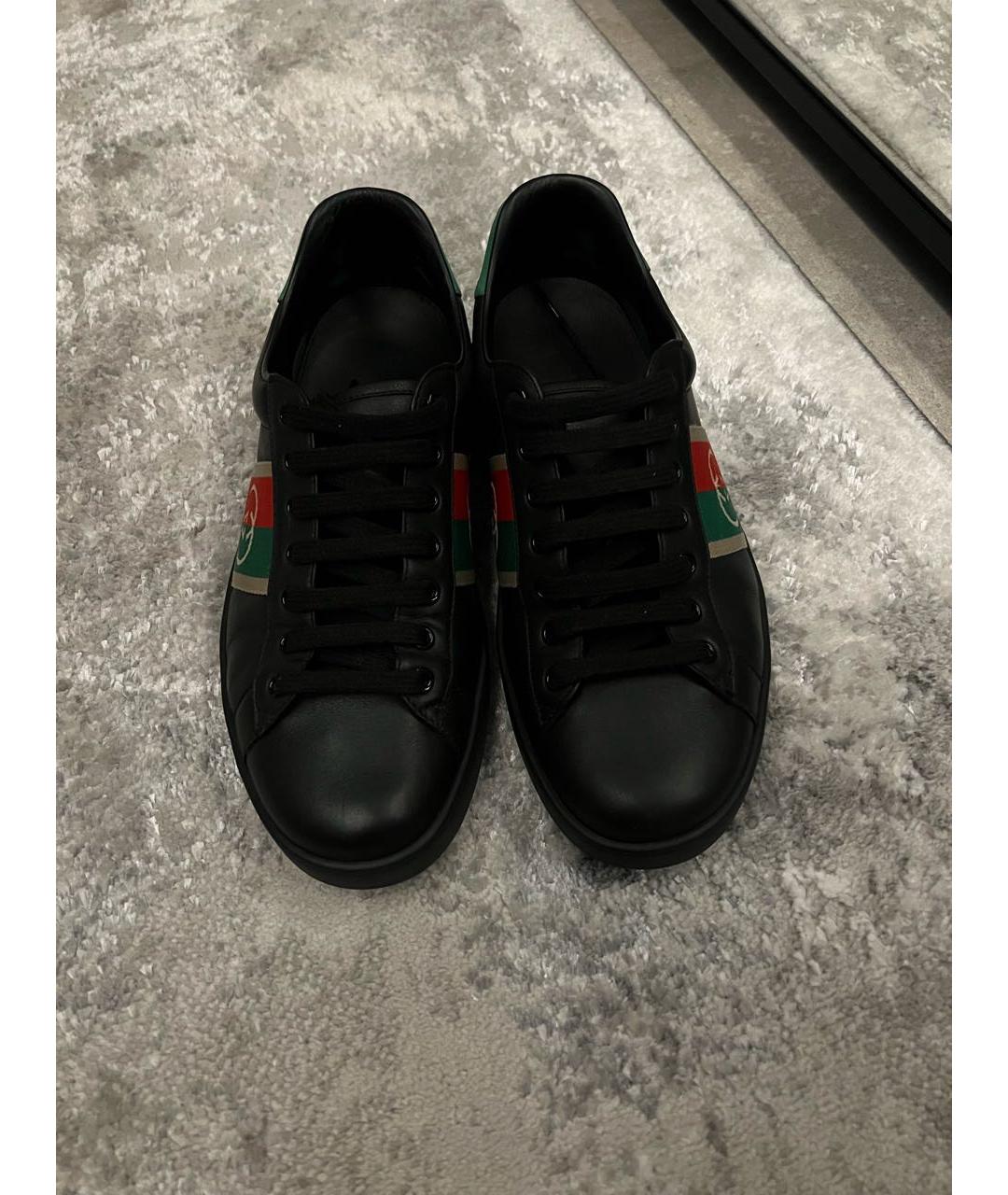 GUCCI Черные кожаные низкие кроссовки / кеды, фото 2