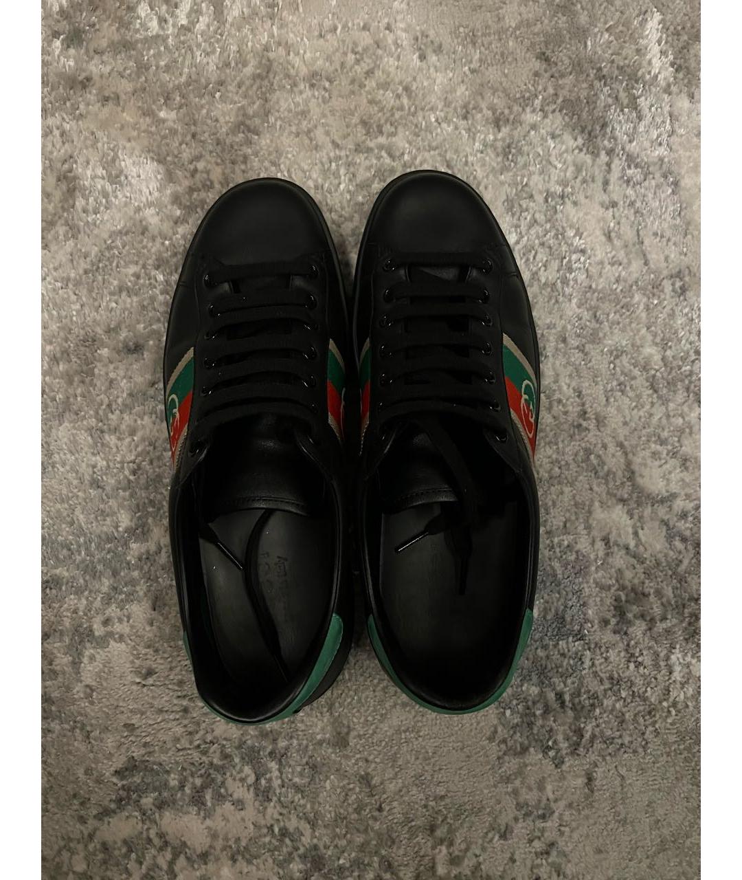 GUCCI Черные кожаные низкие кроссовки / кеды, фото 3