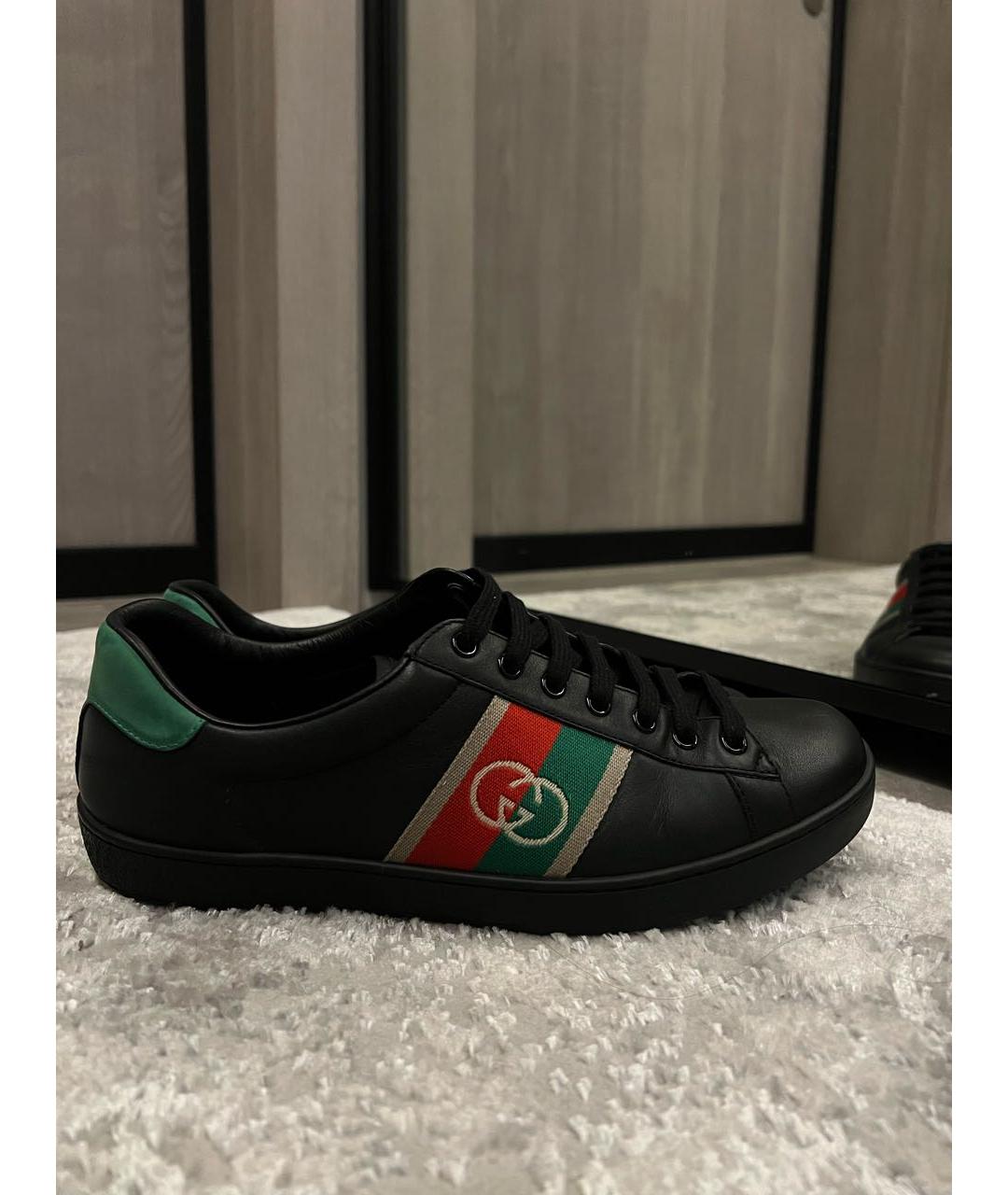 GUCCI Черные кожаные низкие кроссовки / кеды, фото 5