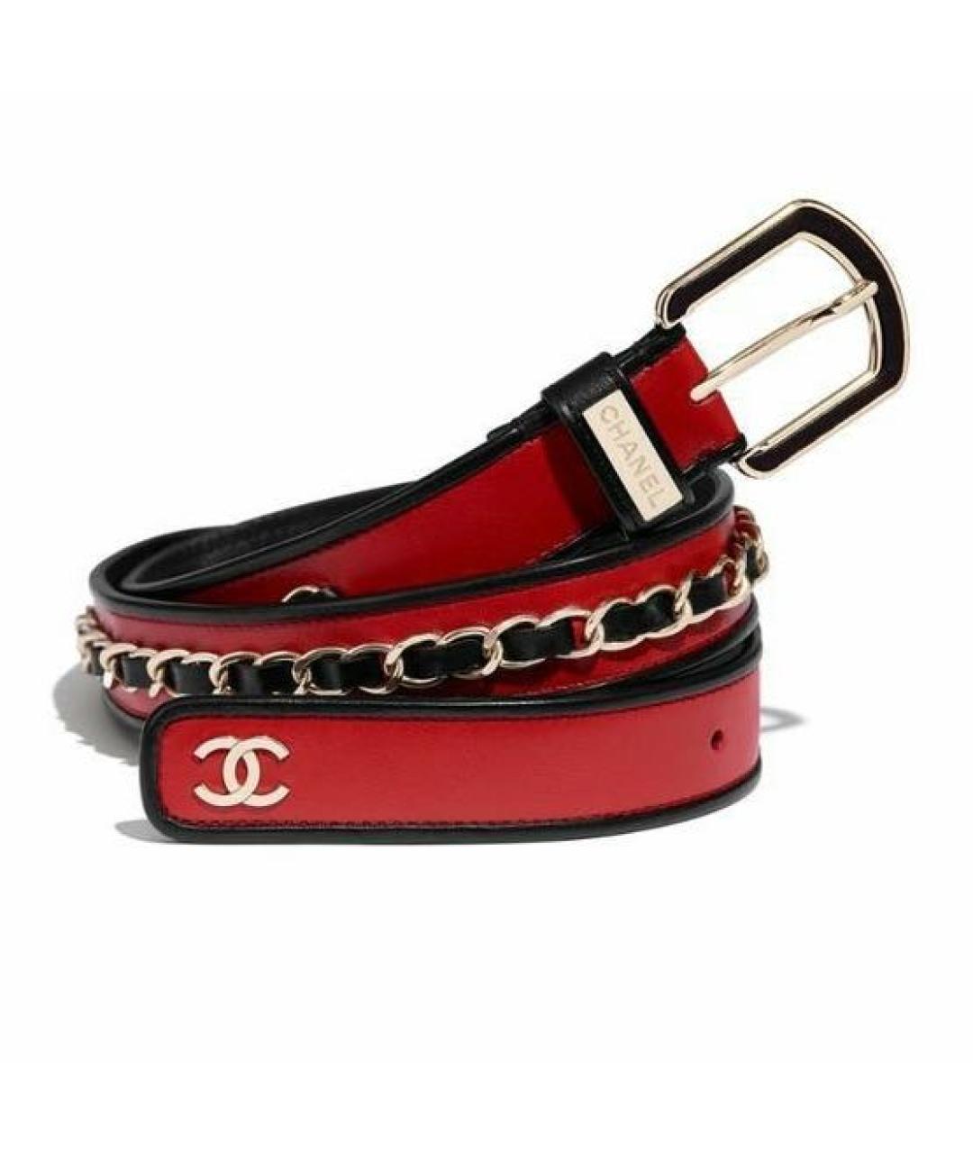 CHANEL Красный кожаный ремень, фото 5