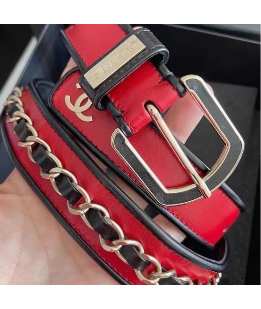 CHANEL Красный кожаный ремень, фото 2