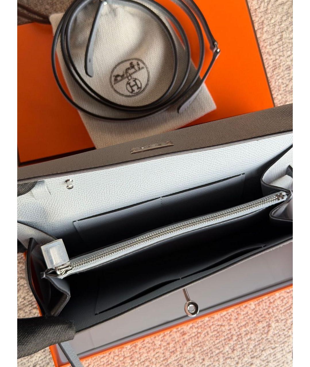 HERMES Серая кожаная сумка через плечо, фото 4