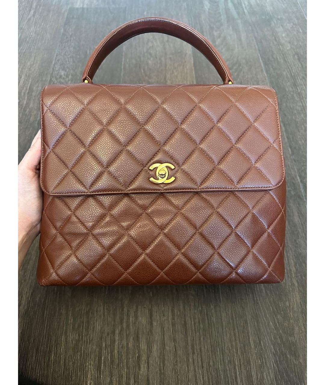 CHANEL Коричневая кожаная сумка с короткими ручками, фото 9