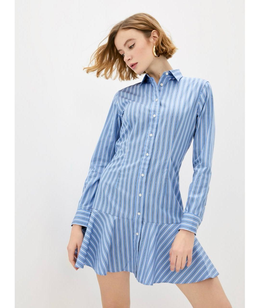 RALPH LAUREN Голубое хлопковое повседневное платье, фото 6