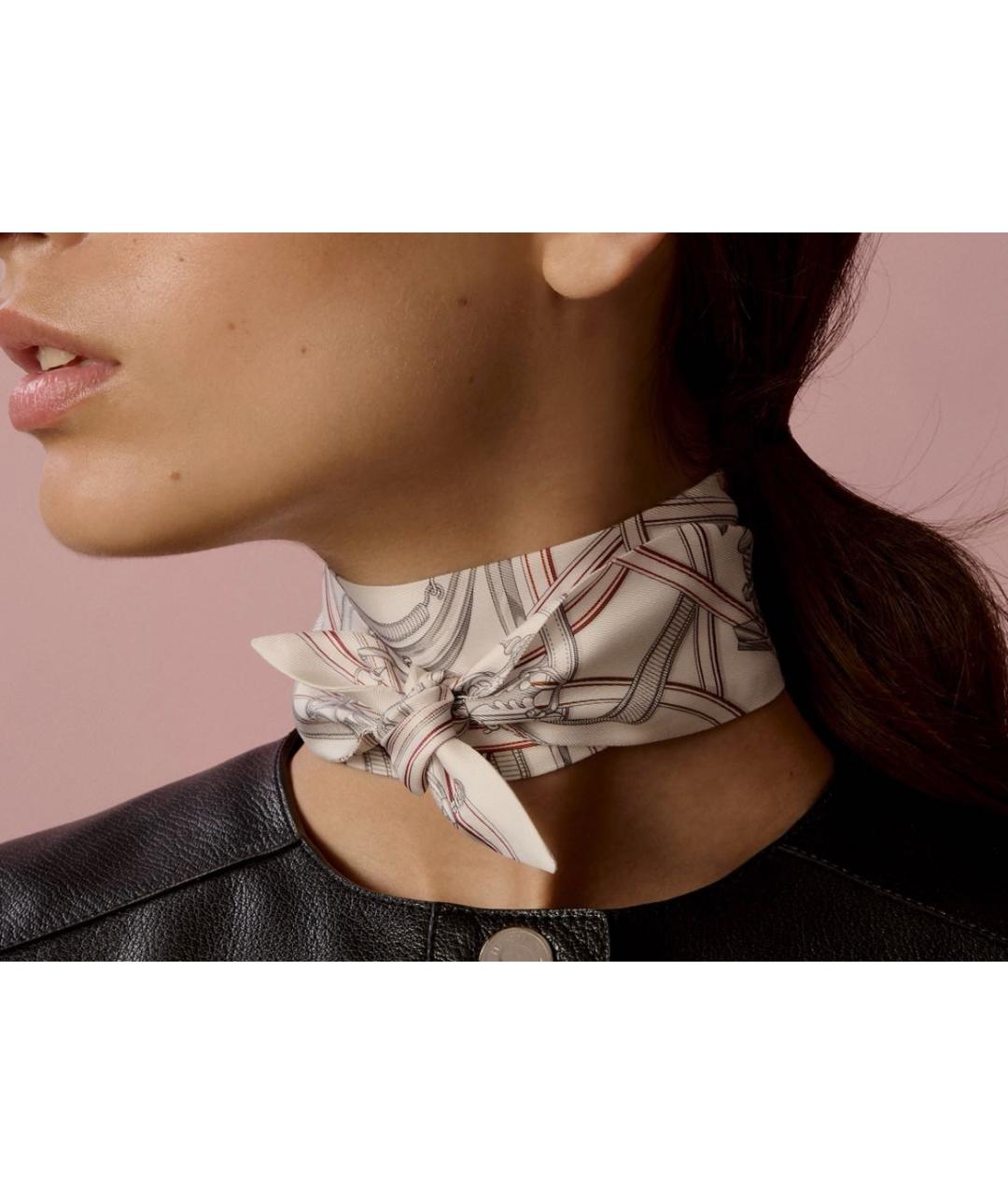 HERMES Бежевый шелковый шарф, фото 3