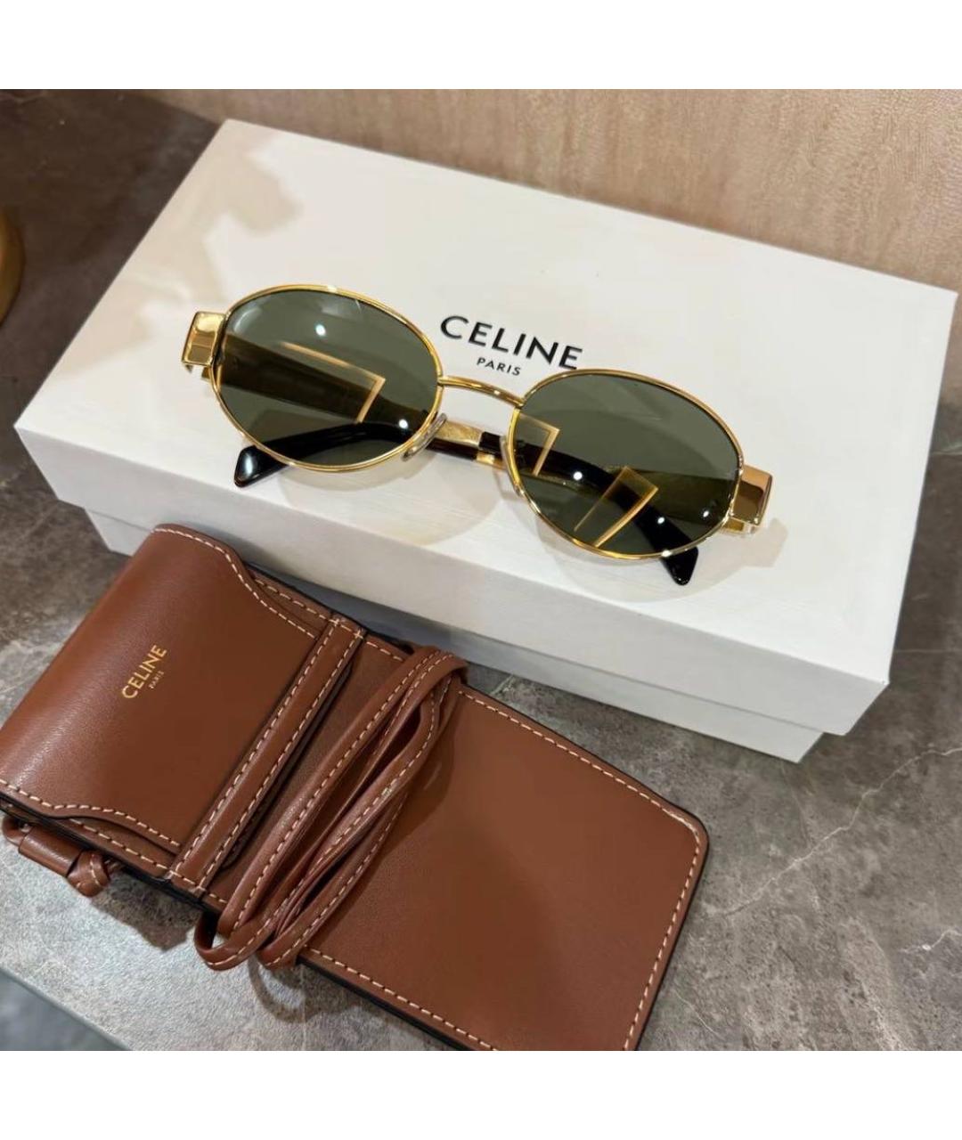 CELINE Золотые металлические солнцезащитные очки, фото 2
