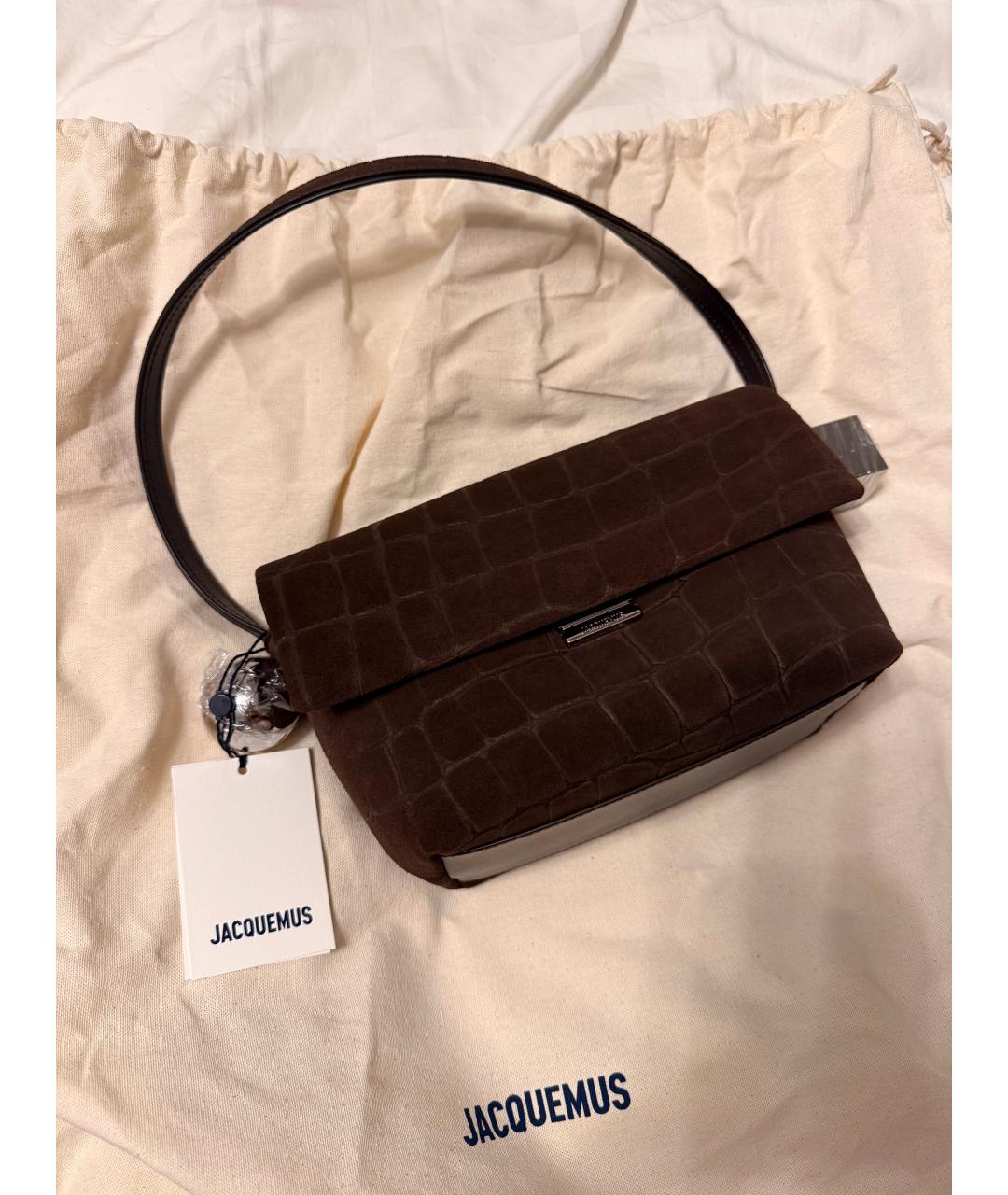 JACQUEMUS Коричневая замшевая сумка через плечо, фото 3