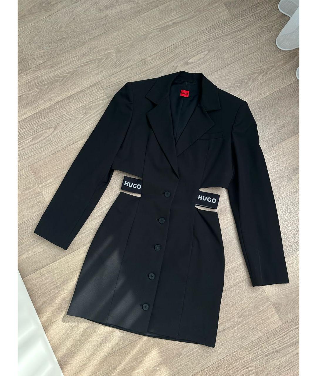 HUGO Черное вискозное повседневное платье, фото 7