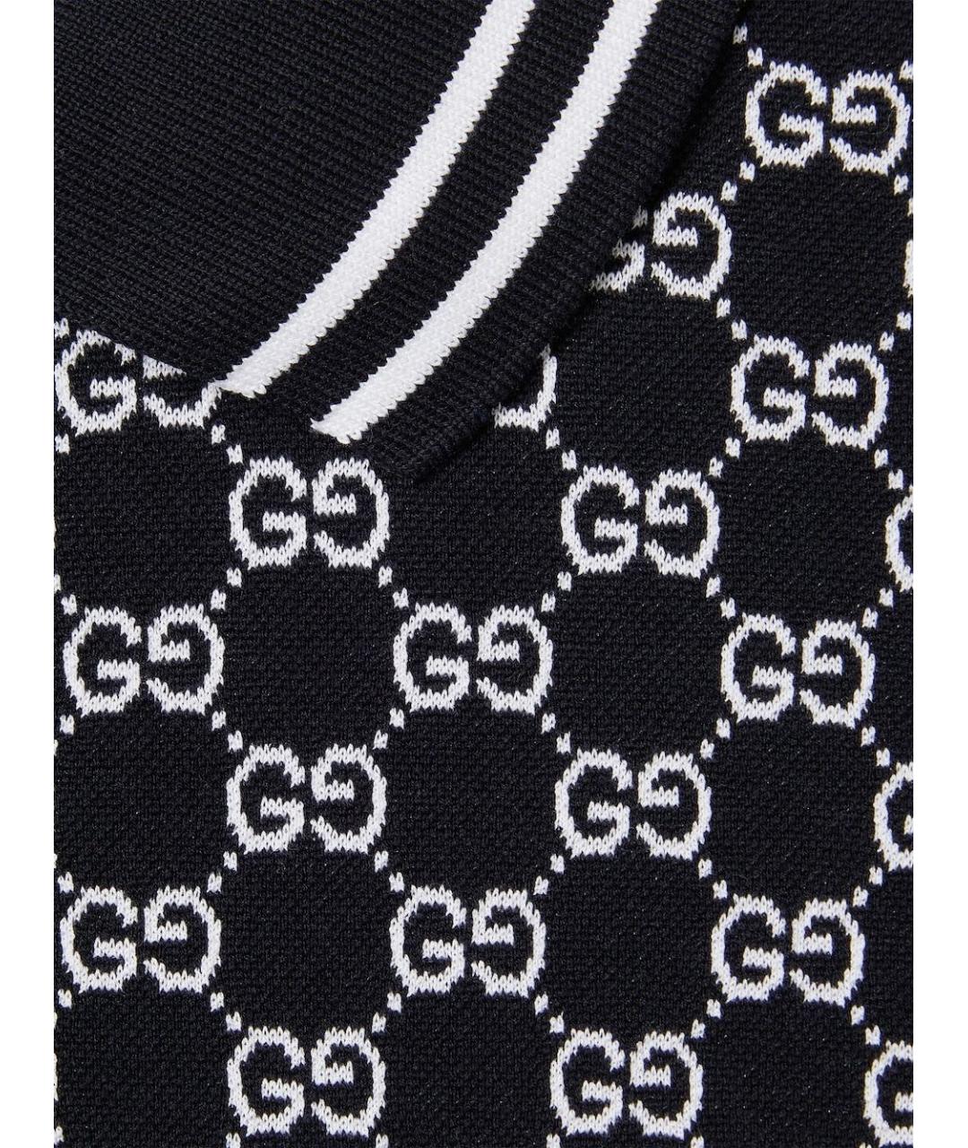 GUCCI Черное хлопковое поло с коротким рукавом, фото 2