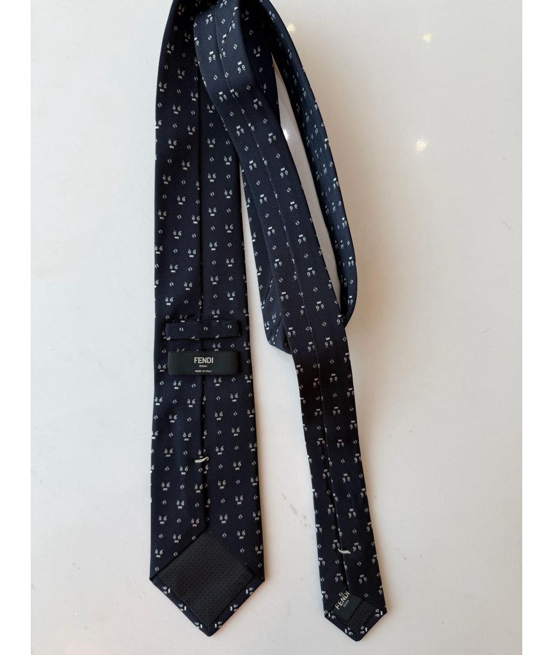 FENDI Темно-синий шелковый галстук, фото 3