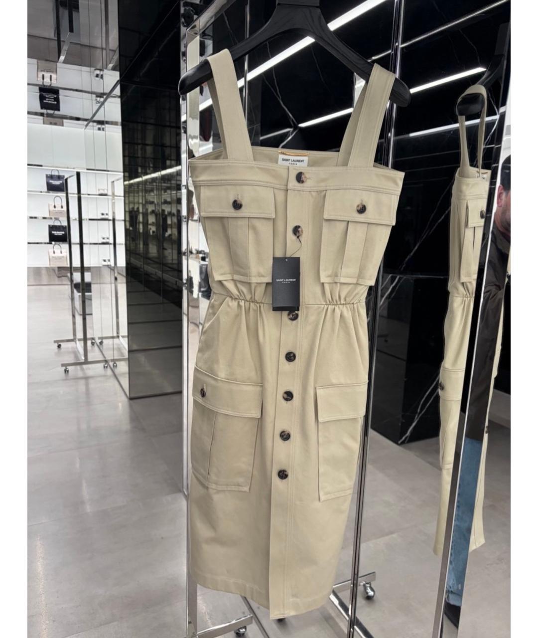 SAINT LAURENT Хаки хлопковый сарафан, фото 3