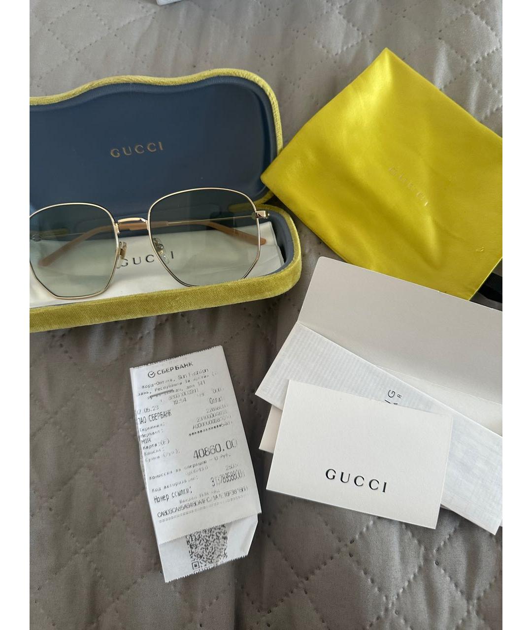 GUCCI Бежевые металлические солнцезащитные очки, фото 4