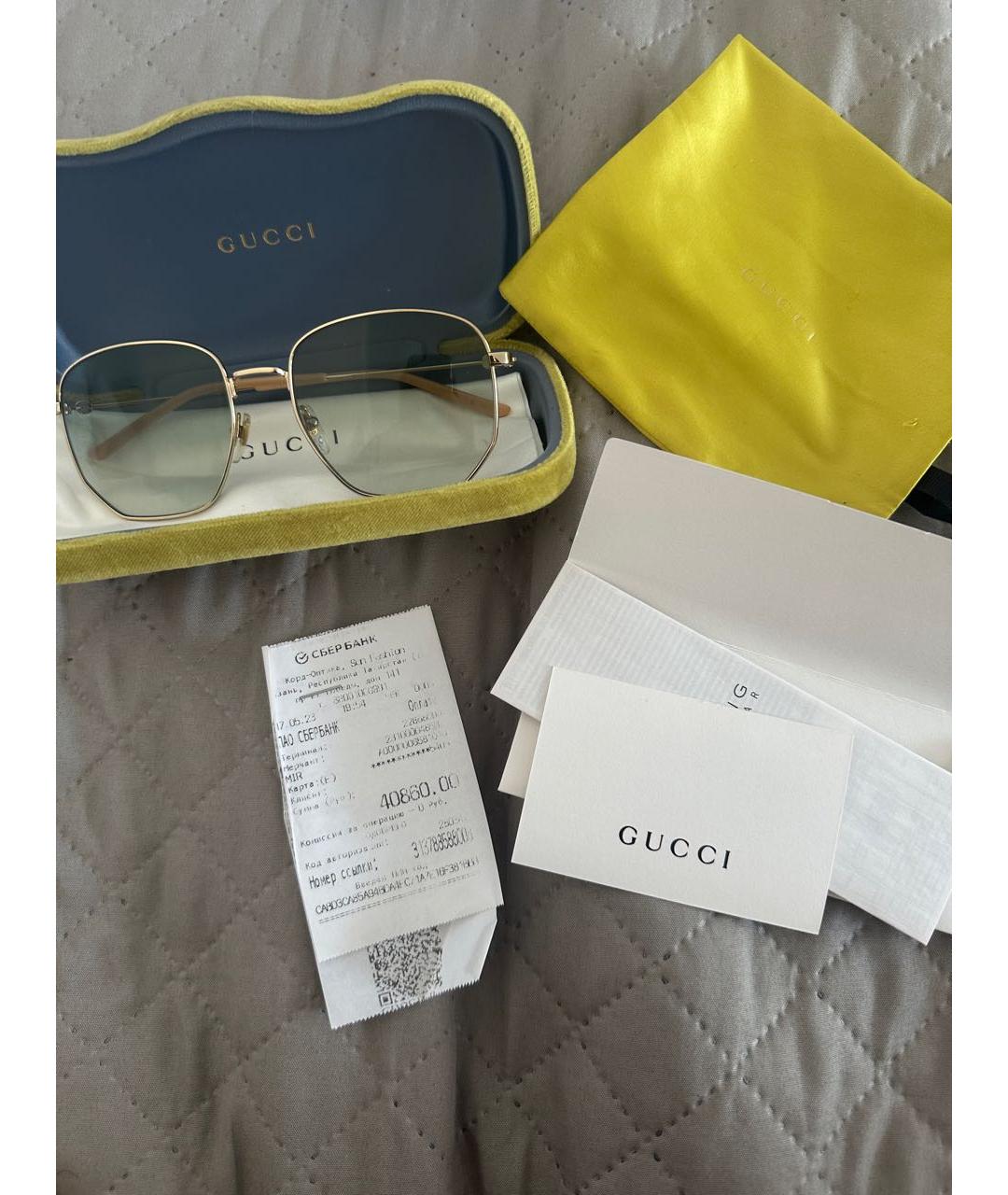 GUCCI Бежевые металлические солнцезащитные очки, фото 6