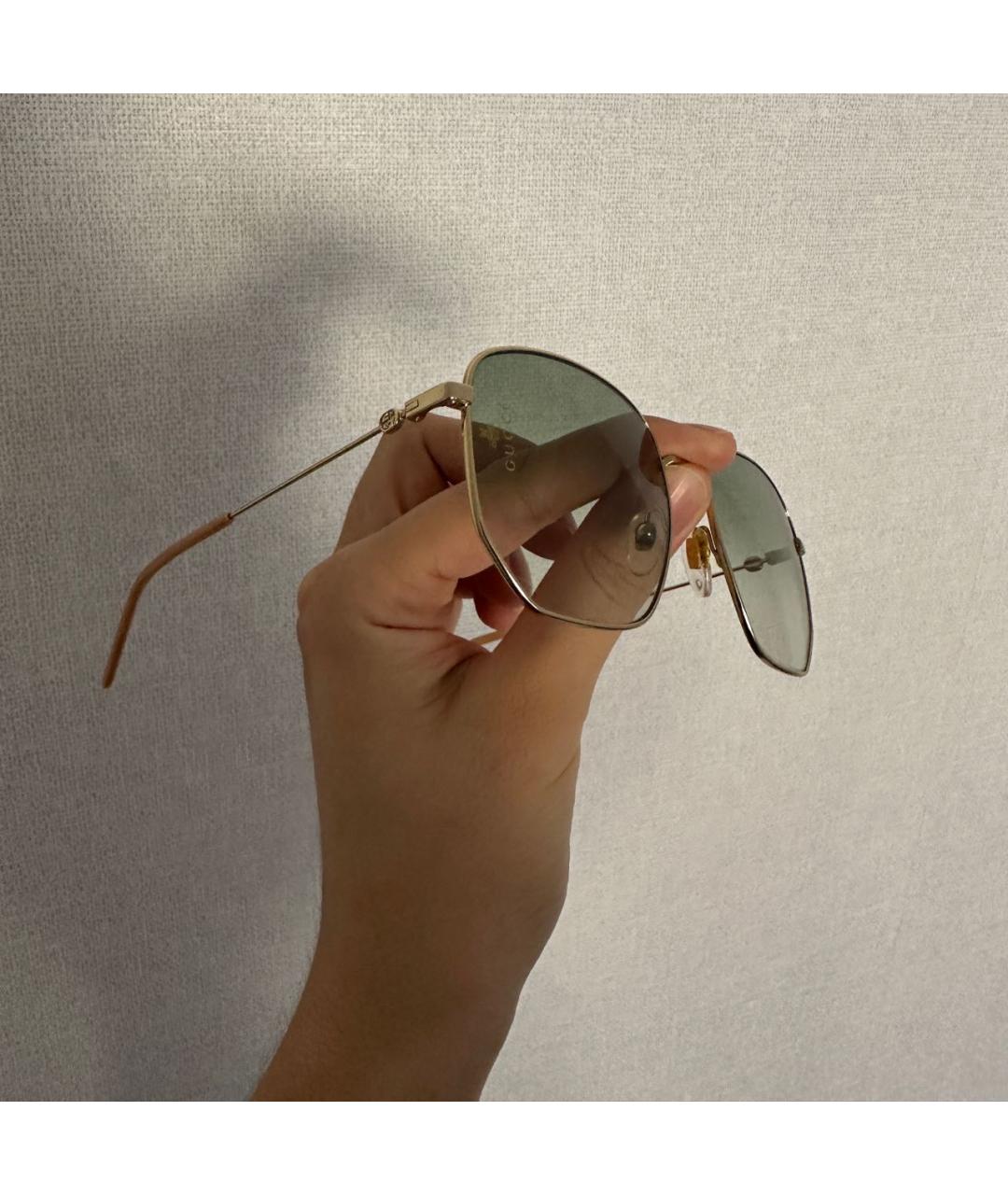 GUCCI Бежевые металлические солнцезащитные очки, фото 2