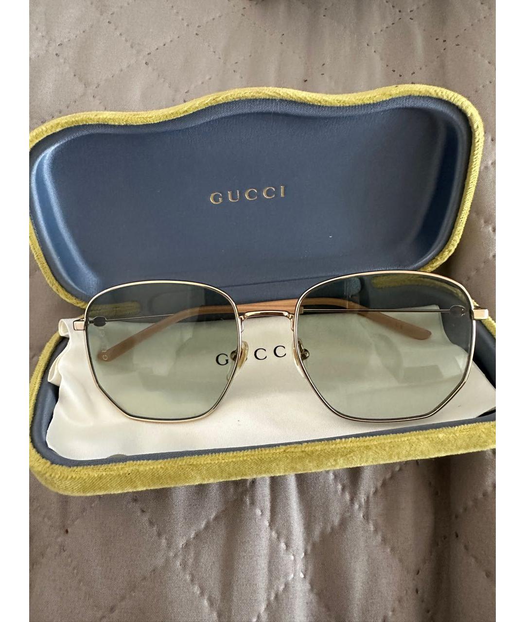 GUCCI Бежевые металлические солнцезащитные очки, фото 5