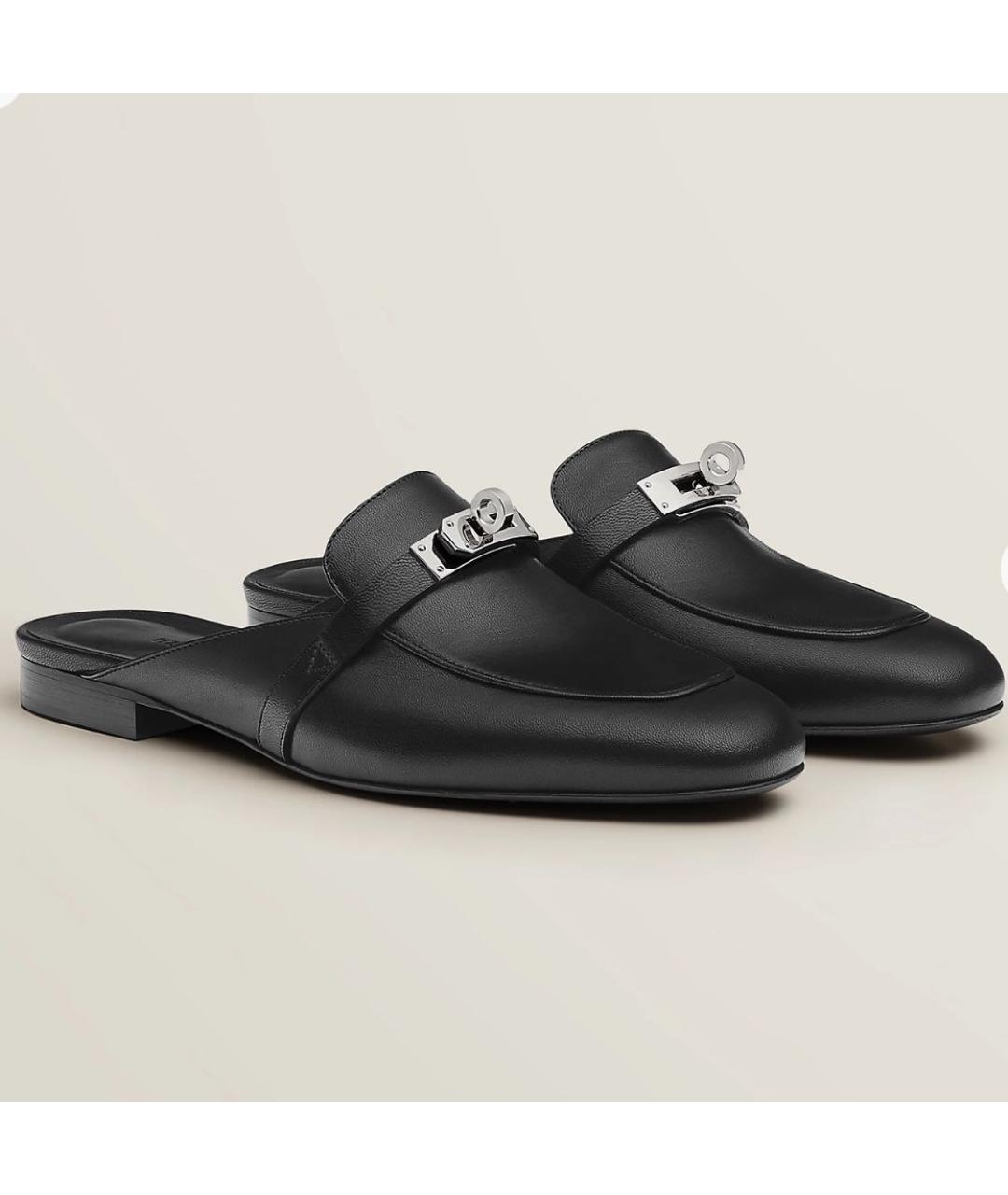 HERMES Черные кожаные мюли, фото 1