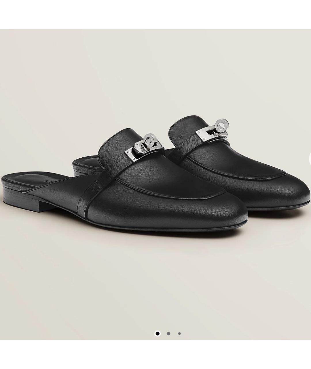HERMES Черные кожаные мюли, фото 2