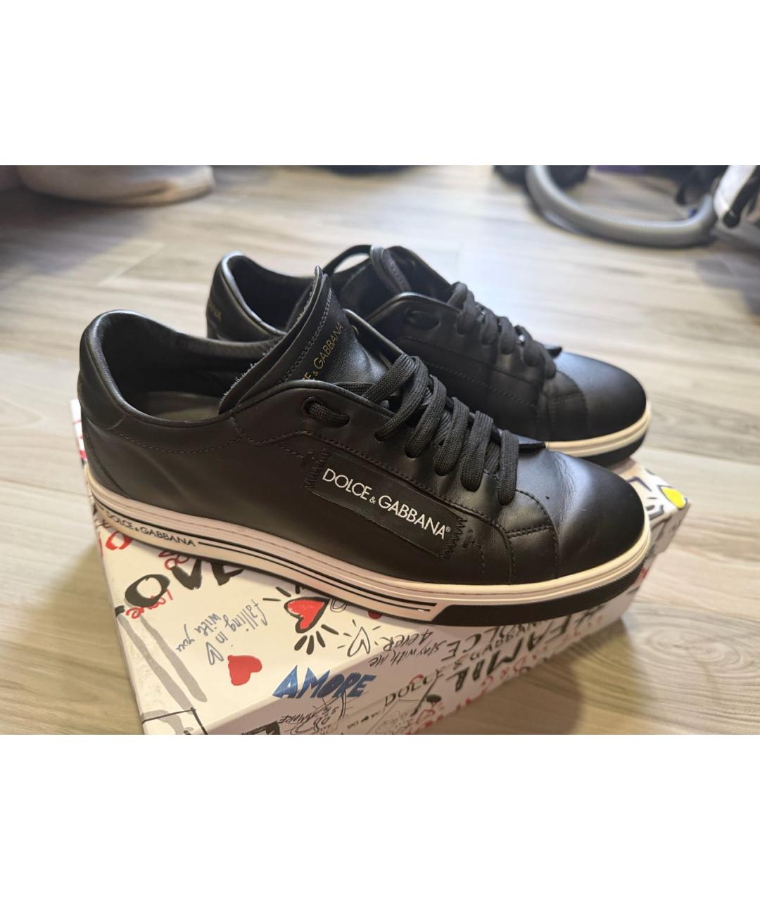 DOLCE&GABBANA Черные кожаные кеды, фото 9